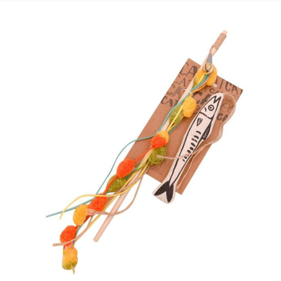 Canne à pêche pour chat orange