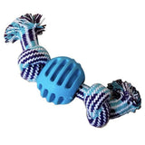 Corde avec balle à mâcher pour chien bleue