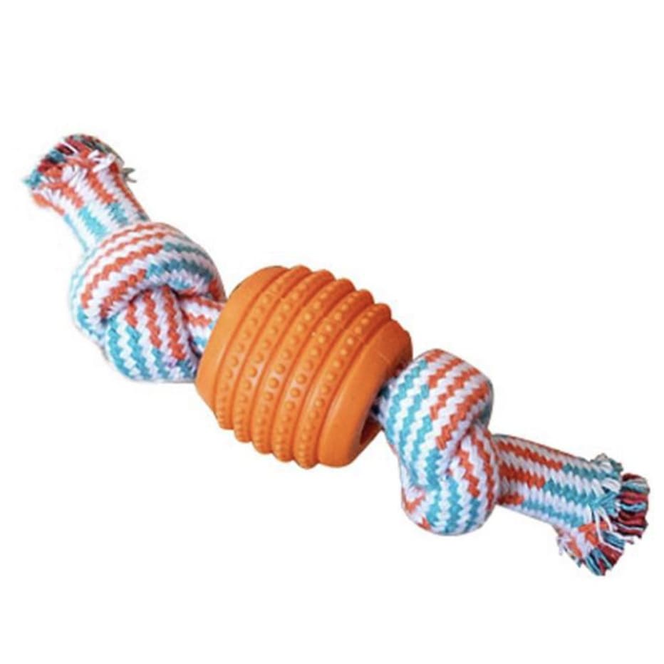 Corde avec balle à mâcher pour chien orange