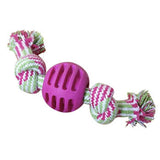 Corde avec balle à mâcher pour chien rose