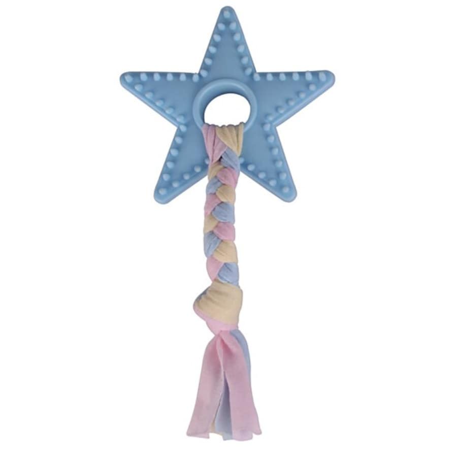 Étoile avec corde à tirer pour chien bleue