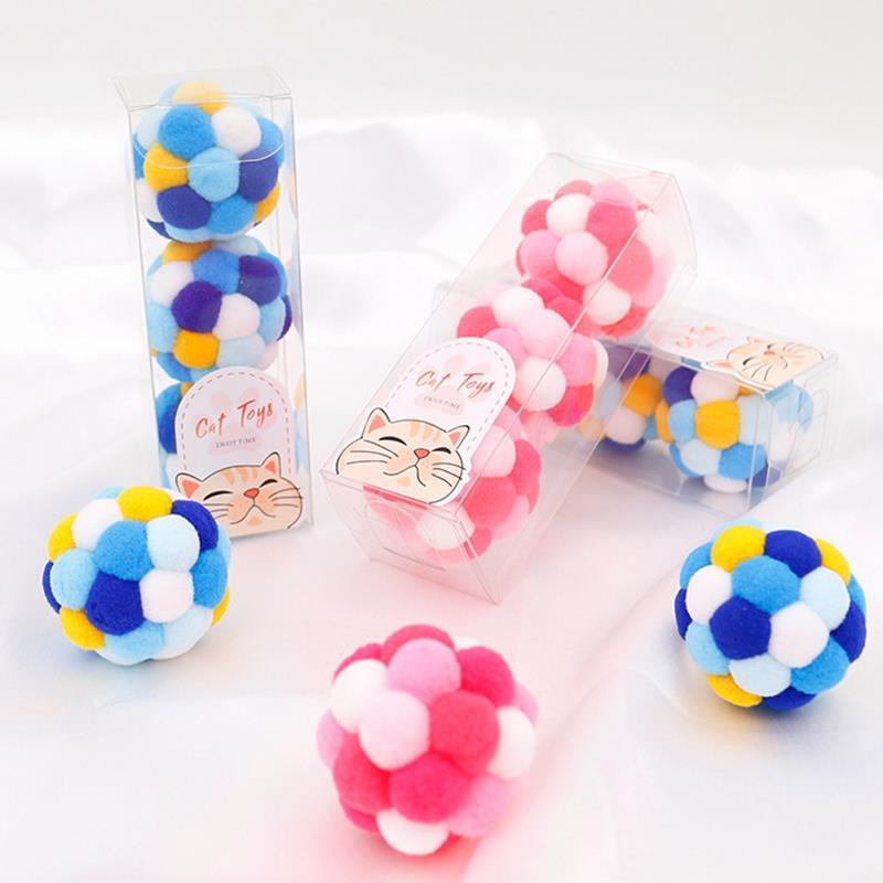Lot de 3 balles pour chat rose et bleu