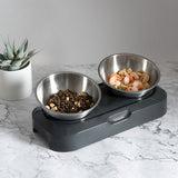 Double gamelle inclinable sur socle gris