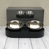 Double gamelle inclinable sur socle noir