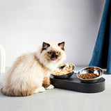 Double gamelle inclinable avec chat qui se lèche les babines